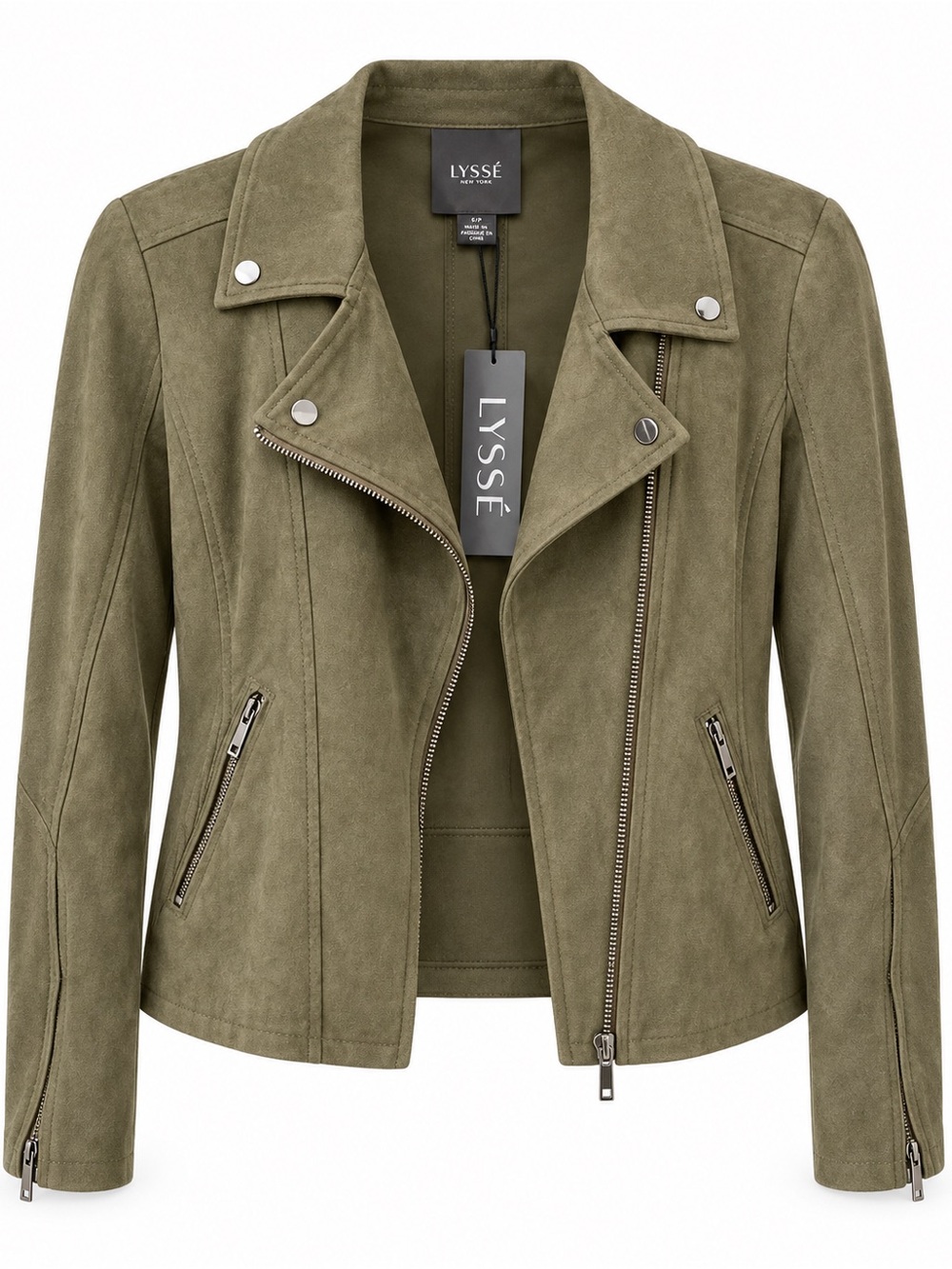 Lyssé Bea Olive Faux Suede Moto Jacket M NWT